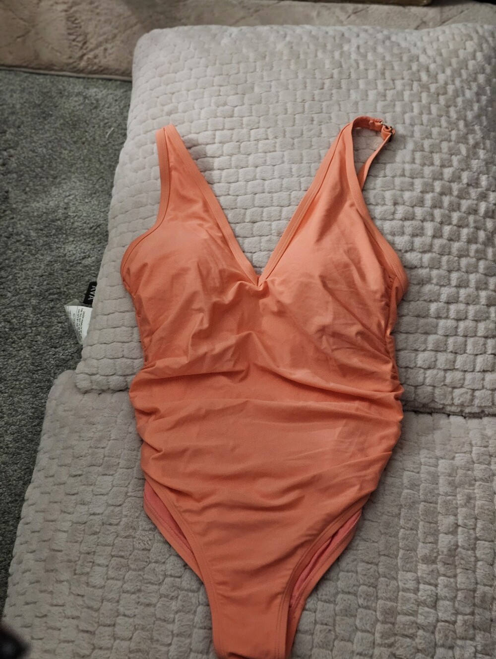 Kona Sol Coral-Pink V-Neck One-Piece Swimsuit